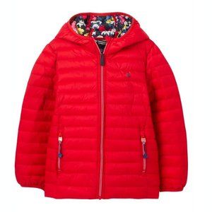 Joules Girls Kinnard Padded Puffer Jacket Packable Coat in Red / Floral NWT